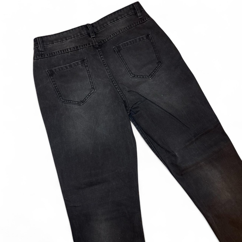 NEW MINKPINK x MP|D Black Distressed Fray Slim Boyfriend Cropped Denim — MEDIUM - Picture 7 of 8